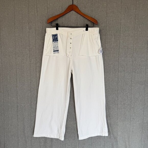 Gap White Ecru High Waist Wide-Leg Suspender Jeans With Washwell Size 16 Short - Picture 10 of 17